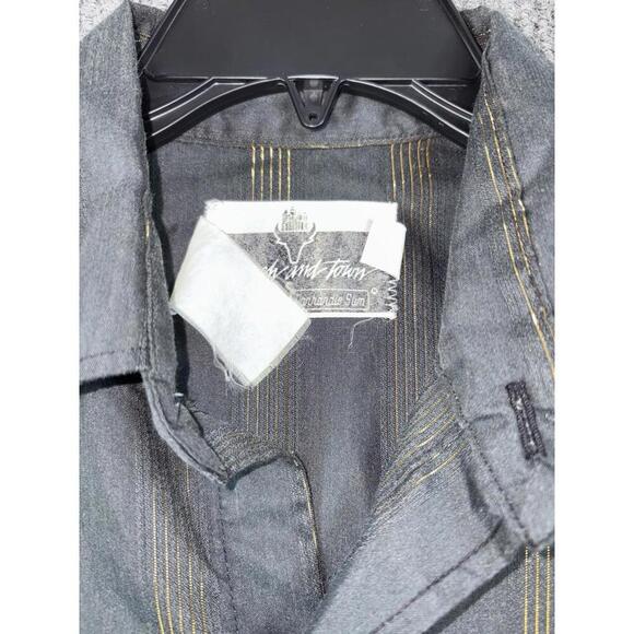 Vtg Ranch & Town Panhandle Slim L 16.5/34 Gld Metallic Stripe Western Pearl Snap - Picture 6 of 12